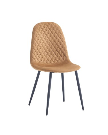 Sedia imbottita Bretta in vellutino colore mostarda e gambe nere set 4 pezzi