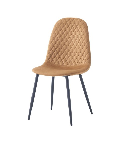 Sedia imbottita Bretta in vellutino colore mostarda e gambe nere set 4 pezzi