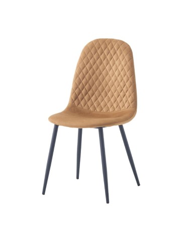 Sedia imbottita Bretta in vellutino colore mostarda e gambe nere set 4 pezzi