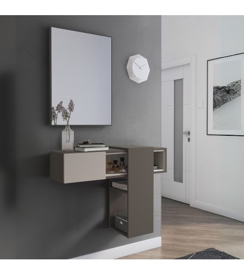 Mobile ingresso sospeso Mog con specchio colore cobalto grey e cashmere