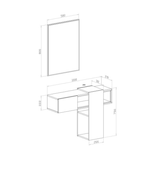 Mobile ingresso sospeso Mog con specchio colore cobalto grey e cashmere