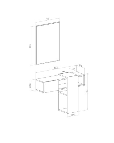 Mobile ingresso sospeso Mog con specchio colore cobalto grey e cashmere