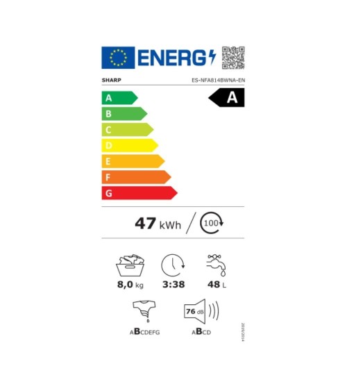 Lavatrice Sharp ESNFA814BWNNA carica frontale a libera installazione 8 kg 1400 rpm classe A