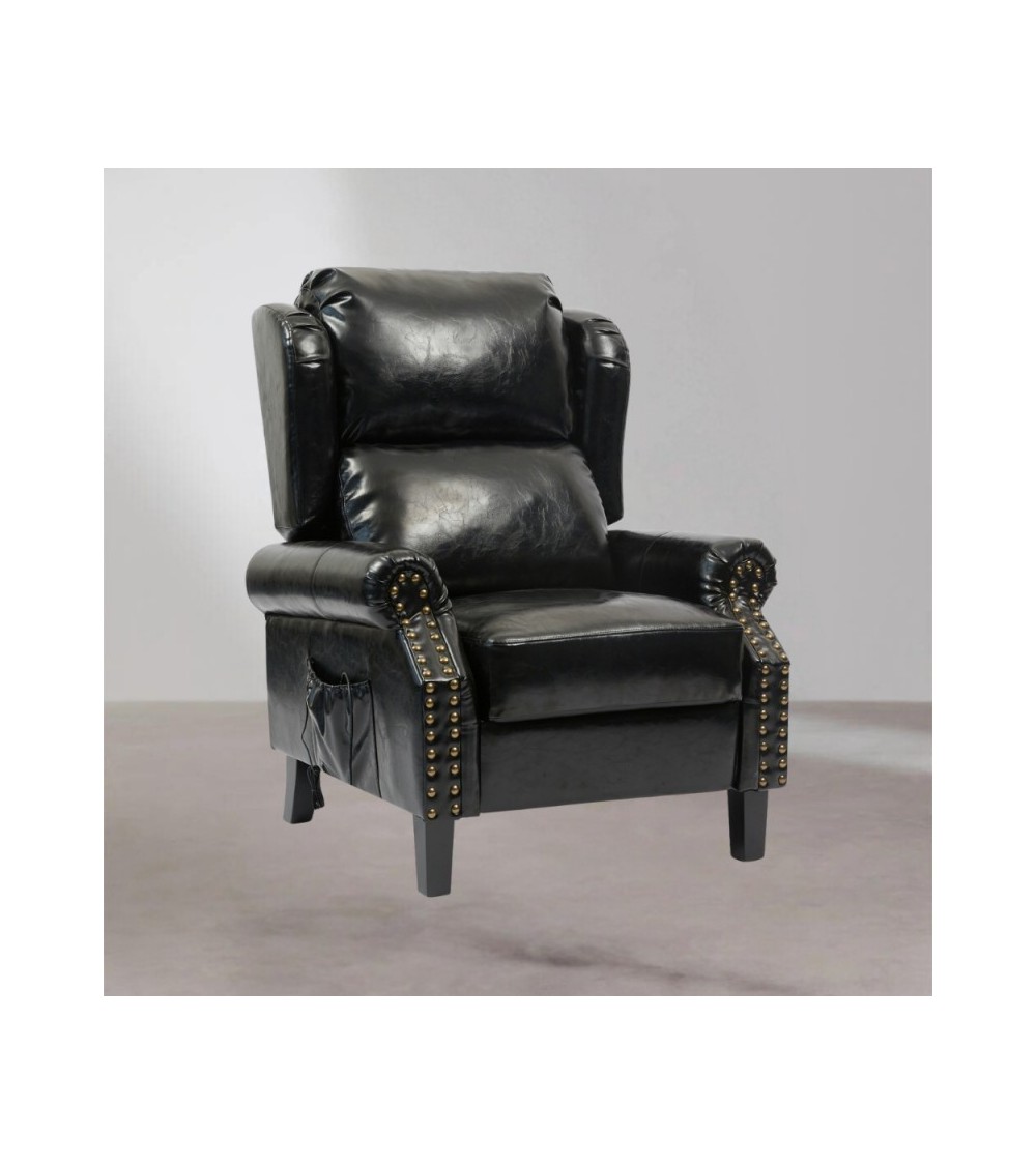 Poltrona Wing recliner 6 punti massaggianti in ecopelle colore nero