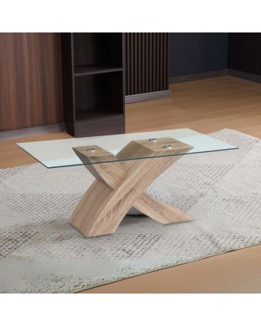Tavolino Shiva con piano in vetro temperato e struttura colore rovere WD03