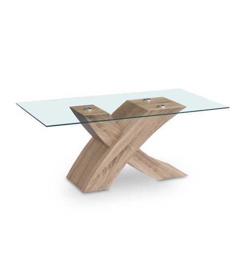 Tavolino Shiva con piano in vetro temperato e struttura colore rovere WD03