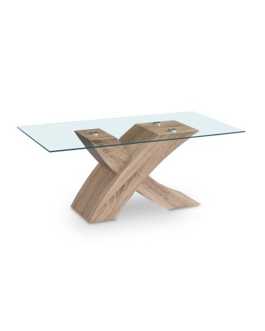 Tavolino Shiva con piano in vetro temperato e struttura colore rovere WD03