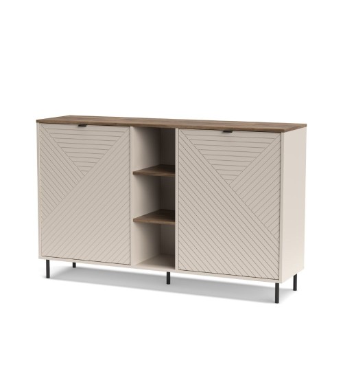 Credenza Mirage08 con 2 ante con motivo geometrico e ripiani a giorno colore cashmere e rovere