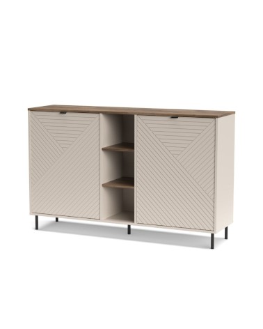 Credenza Mirage08 con 2 ante con motivo geometrico e ripiani a giorno colore cashmere e rovere