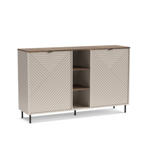 Credenza Mirage08 con 2 ante con motivo geometrico e ripiani a giorno colore cashmere e rovere