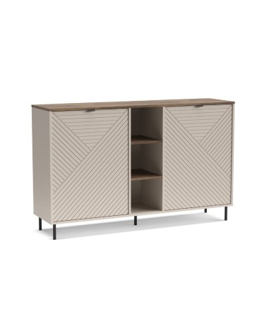 Credenza Mirage08 con 2 ante con motivo geometrico e ripiani a giorno colore cashmere e rovere
