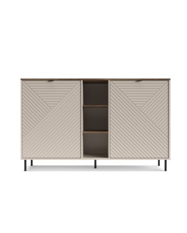 Credenza Mirage08 con 2 ante con motivo geometrico e ripiani a giorno colore cashmere e rovere