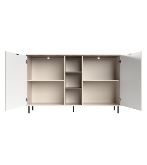 Credenza Mirage08 con 2 ante con motivo geometrico e ripiani a giorno colore cashmere e rovere
