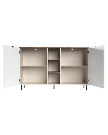 Credenza Mirage08 con 2 ante con motivo geometrico e ripiani a giorno colore cashmere e rovere