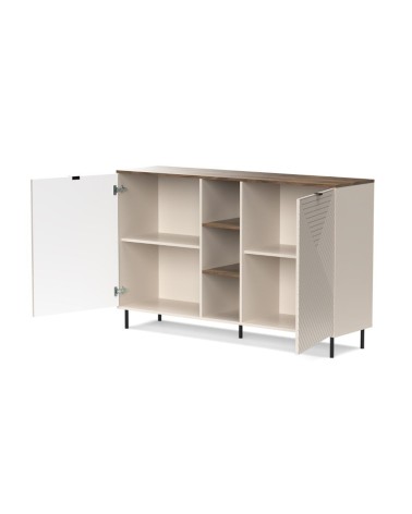 Credenza Mirage08 con 2 ante con motivo geometrico e ripiani a giorno colore cashmere e rovere