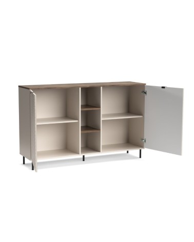 Credenza Mirage08 con 2 ante con motivo geometrico e ripiani a giorno colore cashmere e rovere