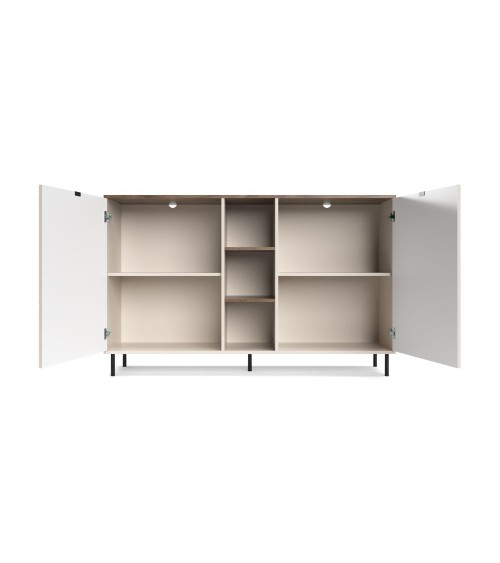 Credenza Mirage08 con 2 ante con motivo geometrico e ripiani a giorno colore cashmere e rovere