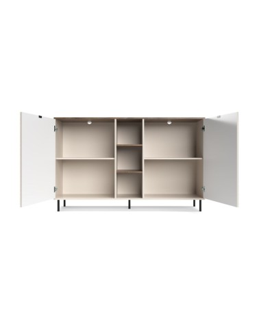 Credenza Mirage08 con 2 ante con motivo geometrico e ripiani a giorno colore cashmere e rovere