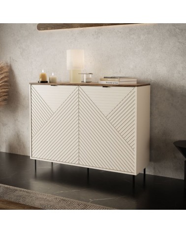 Credenza Mirage01 con 2 ante cashmere con motivo geometrico e top rovere