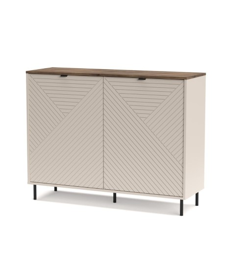 Credenza Mirage01 con 2 ante cashmere con motivo geometrico e top rovere