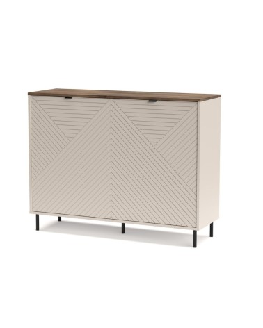 Credenza Mirage01 con 2 ante cashmere con motivo geometrico e top rovere