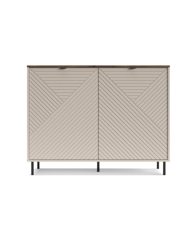 Credenza Mirage01 con 2 ante cashmere con motivo geometrico e top rovere