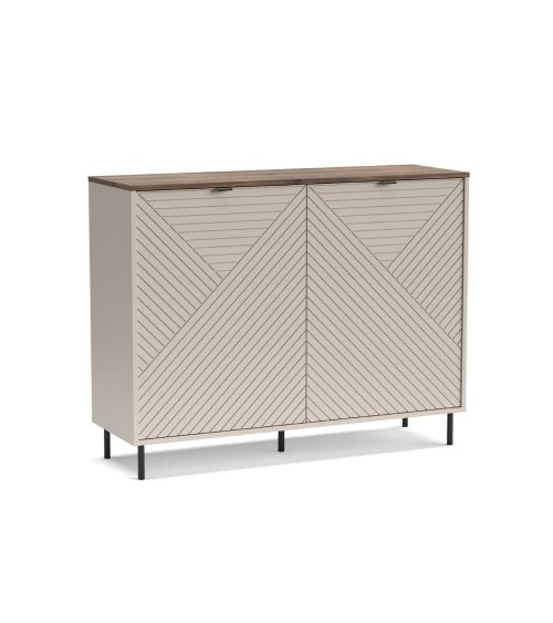 Credenza Mirage01 con 2 ante cashmere con motivo geometrico e top rovere
