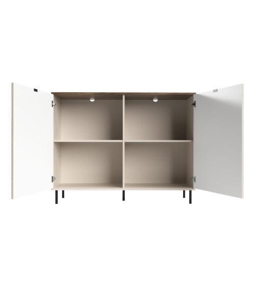 Credenza Mirage01 con 2 ante cashmere con motivo geometrico e top rovere