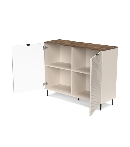 Credenza Mirage01 con 2 ante cashmere con motivo geometrico e top rovere