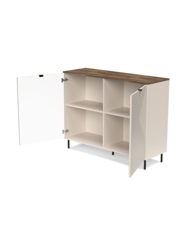 Credenza Mirage01 con 2 ante cashmere con motivo geometrico e top rovere