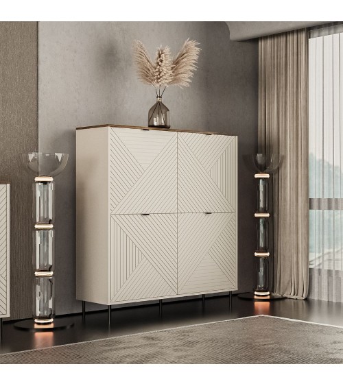 Credenza Mirage02 con 4 ante con motivo geometrico cashmere e top rovere