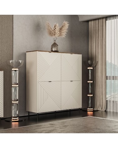 Credenza Mirage02 con 4 ante con motivo geometrico cashmere e top rovere