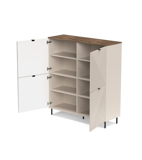 Credenza Mirage02 con 4 ante con motivo geometrico cashmere e top rovere