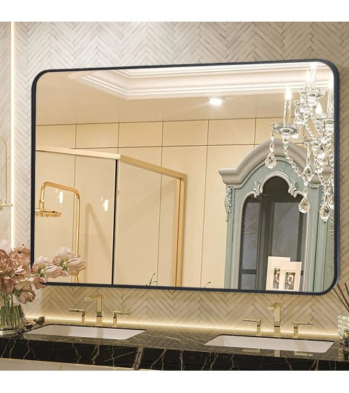 Specchio rettangolare YJ-9070 con cornice in alluminio colore nero 90x70 cm.
