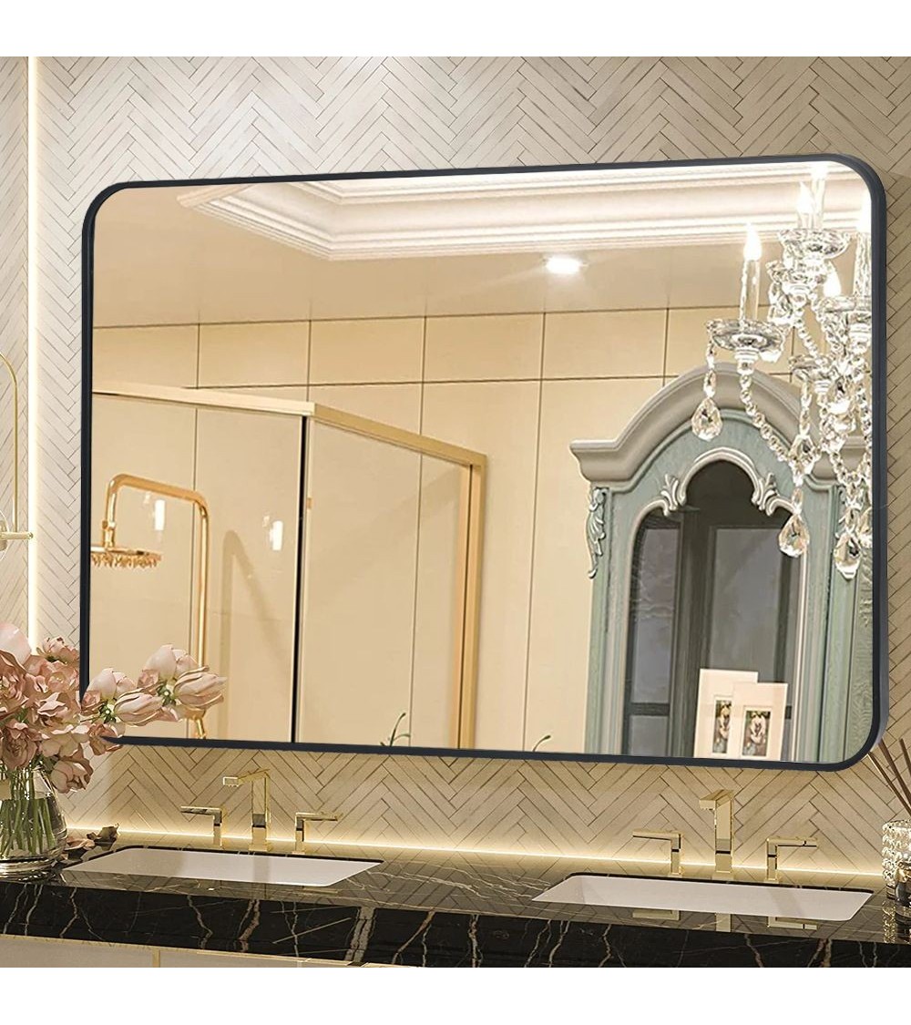 Specchio rettangolare YJ-9070 con cornice in alluminio colore nero 90x70 cm.
