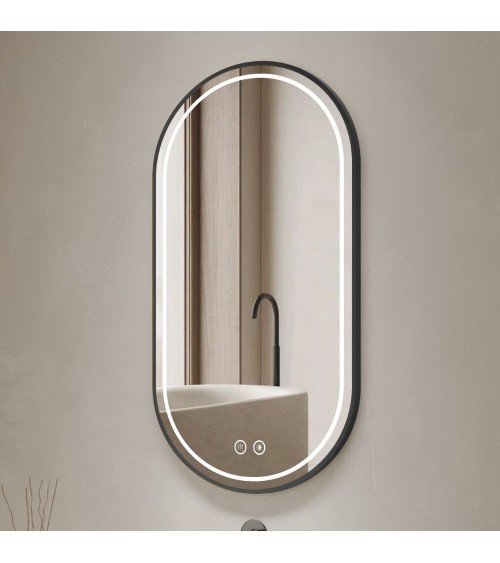 Specchio smart ovale YJ-2004BL con cornice nera in acciaio inox satinato 90x60 cm.