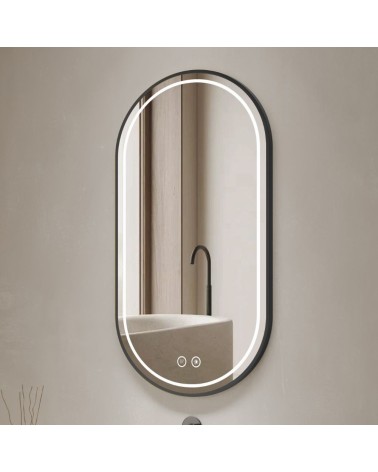 Specchio smart ovale YJ-2004BL con cornice nera in acciaio inox satinato 90x60 cm.