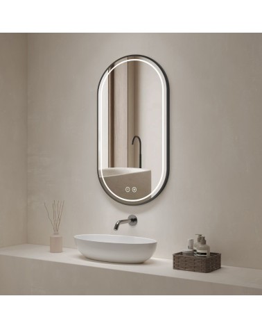 Specchio smart ovale YJ-2004BL con cornice nera in acciaio inox satinato 90x60 cm.