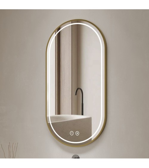 Specchio smart ovale YJ-2004ORO con cornice oro in acciaio inox satinato 90x60 cm.