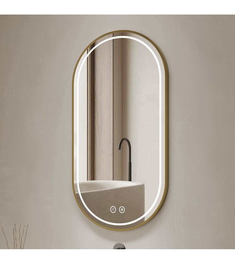 Specchio smart ovale YJ-2004ORO con cornice oro in acciaio inox satinato 90x60 cm.
