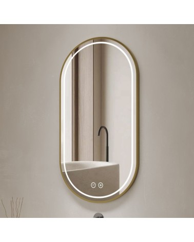 Specchio smart ovale YJ-2004ORO con cornice oro in acciaio inox satinato 90x60 cm.