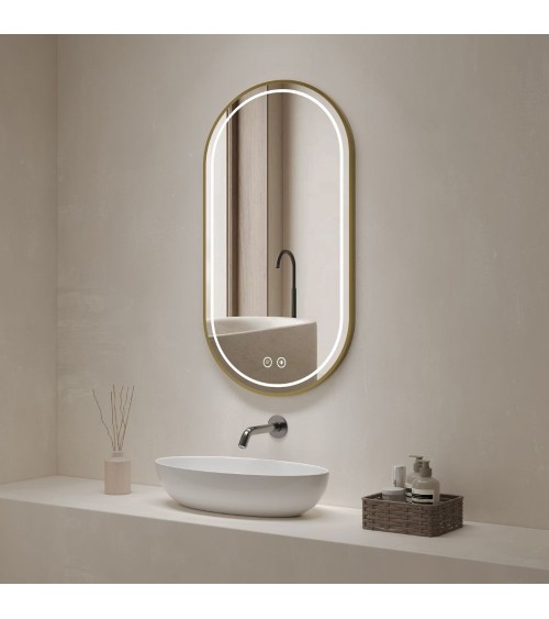 Specchio smart ovale YJ-2004ORO con cornice oro in acciaio inox satinato 90x60 cm.