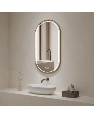 Specchio smart ovale YJ-2004ORO con cornice oro in acciaio inox satinato 90x60 cm.