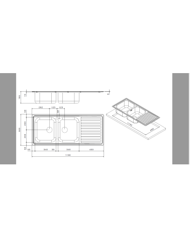 Lavello SAXT333A 116x50 cm 2 vasche gocciolatoio sinistro