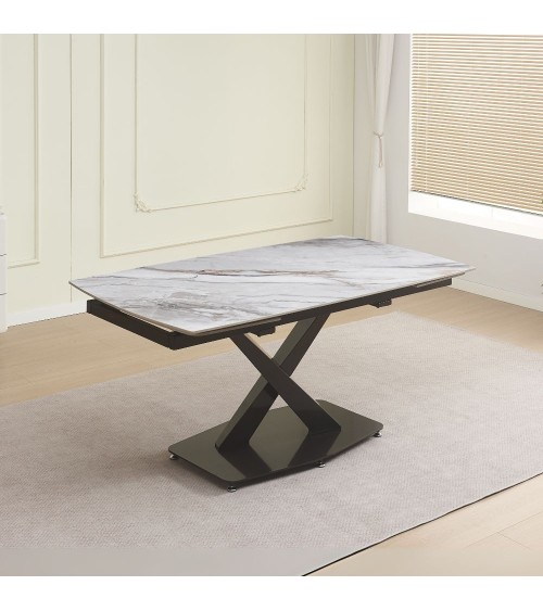 Tavolo Moritz con piano in ceramica effetto marmo bianco M325 lucido e gambe in metallo nero