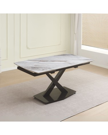 Tavolo Moritz con piano in ceramica effetto marmo bianco M325 lucido e gambe in metallo nero
