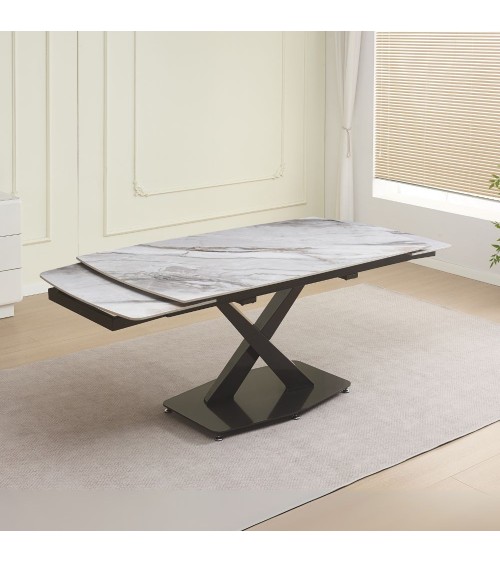 Tavolo Moritz con piano in ceramica effetto marmo bianco M325 lucido e gambe in metallo nero