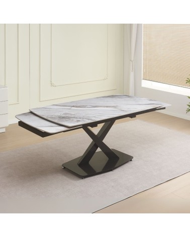 Tavolo Moritz con piano in ceramica effetto marmo bianco M325 lucido e gambe in metallo nero