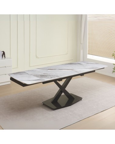 Tavolo Moritz con piano in ceramica effetto marmo bianco M325 lucido e gambe in metallo nero