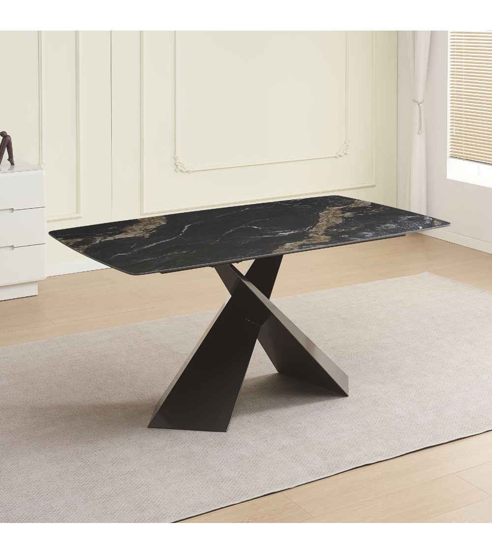 Tavolo Jarvis con piano in ceramica effetto marmo nero C202 opaco e gambe in metallo nero
